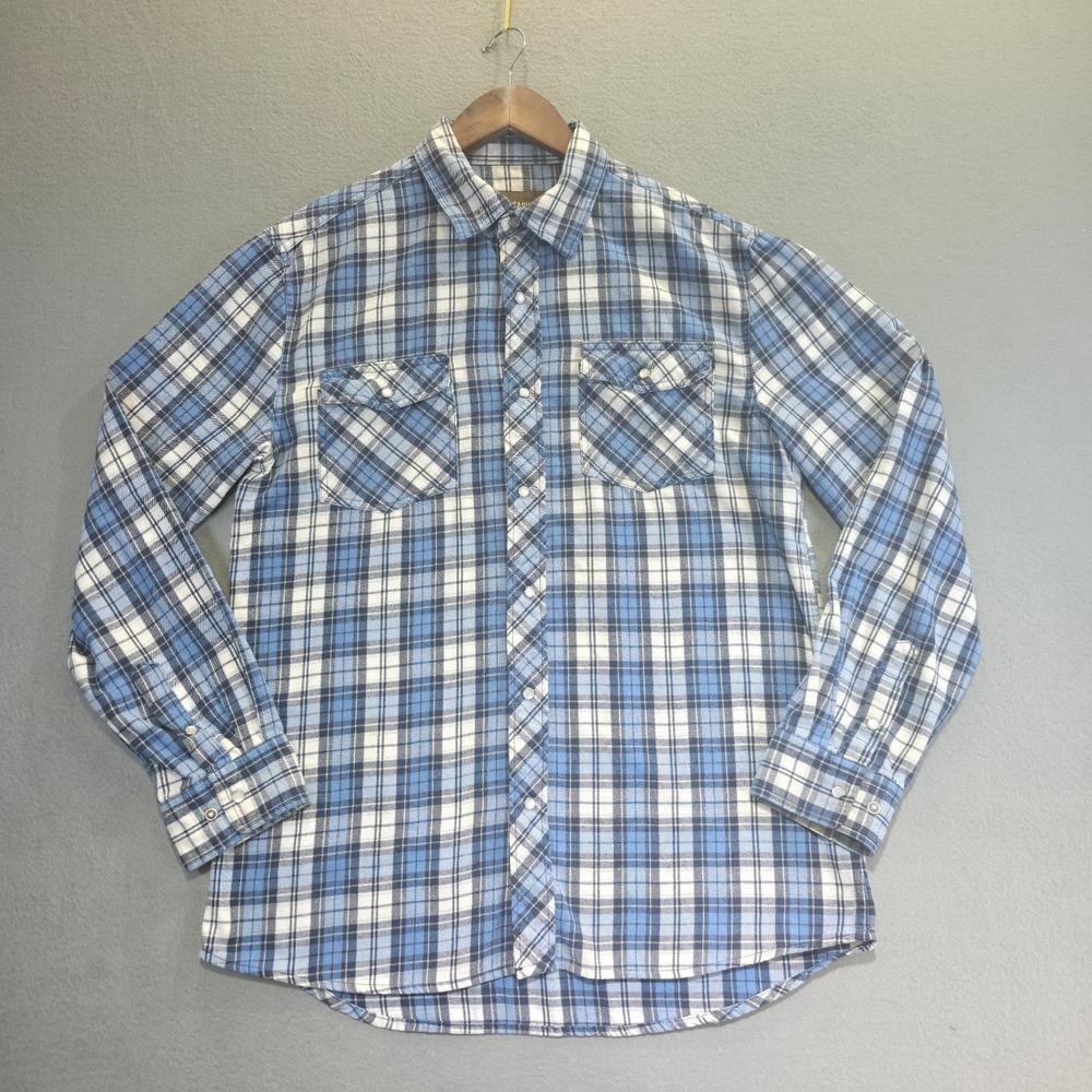 Outdoor Casuals Men's‎ Blue Plaid Pearl Snap Flannel Size Medium
